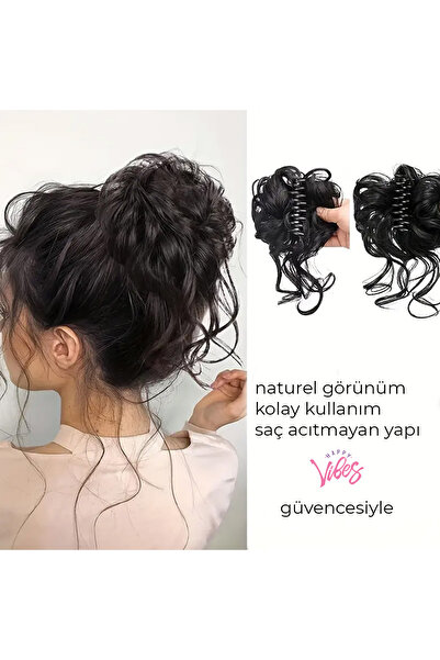 Happy Vibes Kahverengi Siyah Topuz Peruk - Doğal Görünümlü Kolay Kullanım