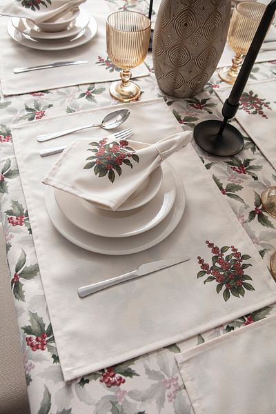 BUGİ HOME COLLECTİON Set de masă de sufragerie pentru sufragerie - Față de masă din in, Runner, 6 piese American Service, șervețele din 6 piese, set de zestre