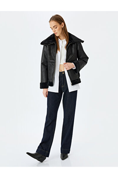 Koton Jachetă cu fermoar cu guler de blană artificială