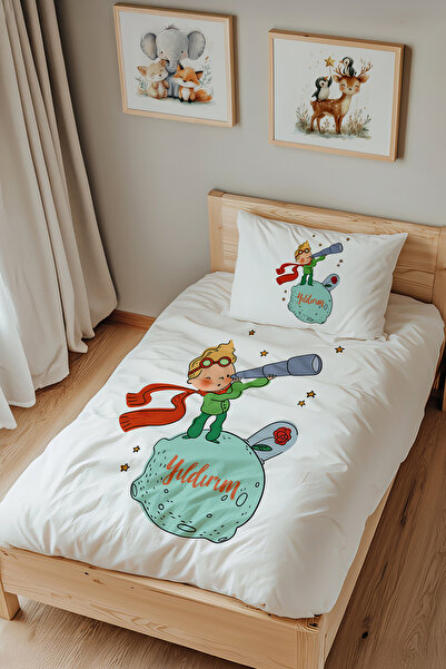 Lilabio İsme Özel Tek Kişilik %100 Pamuk Nevresim Takımı (160X220 CM) Küçük P...