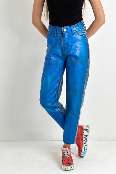 Miss Poem Blugi de damă cu picioare largi, talie înaltă, pantaloni albaștri mom