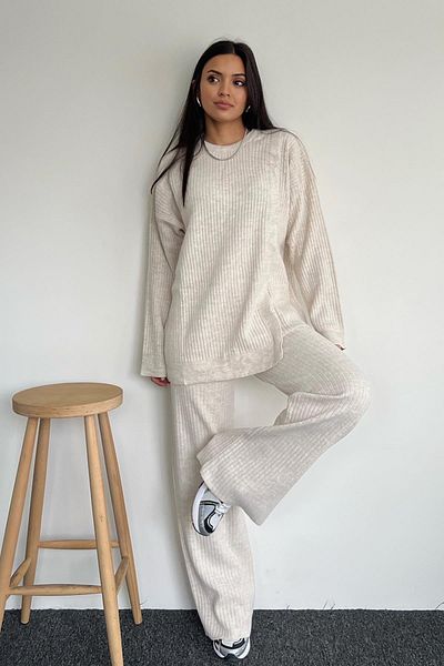 misigo Side Detailed Ribbed Knitwear Suit ECRU