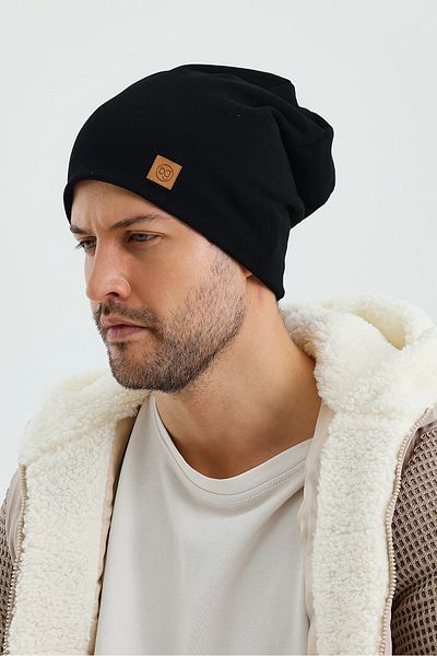 Butikgiz Men's Black Thermal 100% Cotton Soft 2 Style in 1 Beret Premium Cuts Series