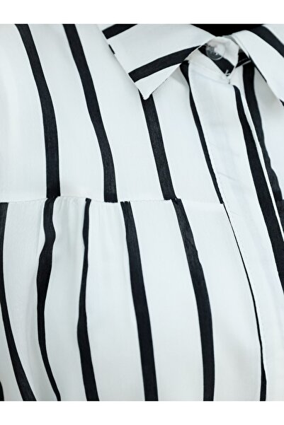 Modamorfo Thick Striped Buckle Belted Shirt -White