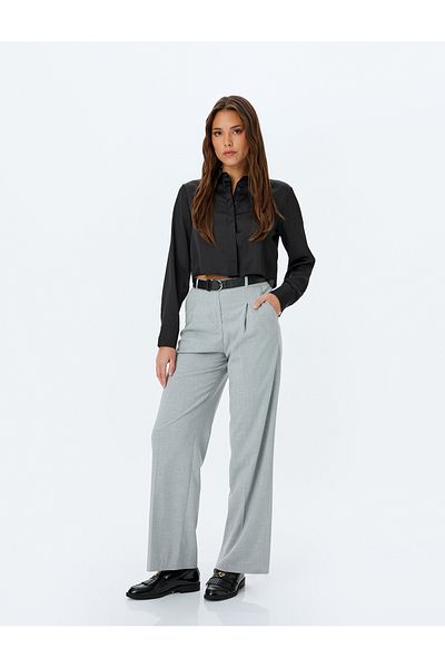 Koton Classic Lapel Long Sleeve Regular Fit Crop Shirt