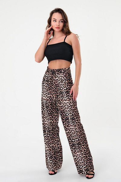 polle Women's Brown Pix Leopard Print High Waist Palazzo Pants