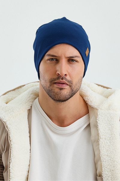 Butikgiz Men's Light Navy Blue Thermal 100% Cotton Soft 2 Style in 1 Beret Premium Cuts Series