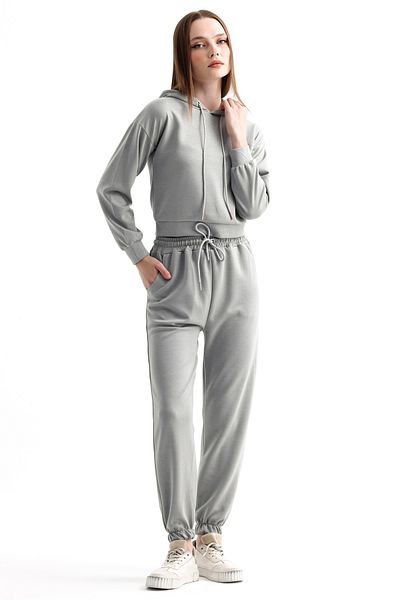 MD trend Modal Hooded Crop φούτερ και ελαστική μέση φούτερ - Γυναικείο σετ δύο τεμαχίων