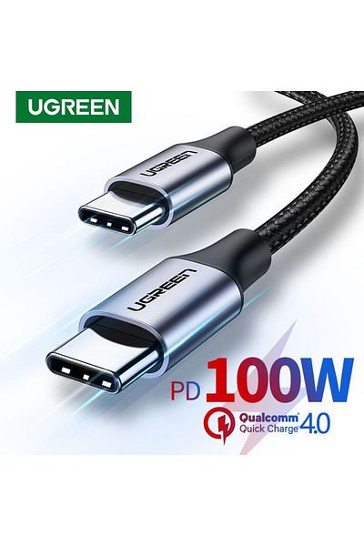 Ugreen كابل USB 2.0 C M/M دائري مطلي بالنيكل من الألومنيوم بطول 2 متر - أسود ورمادي