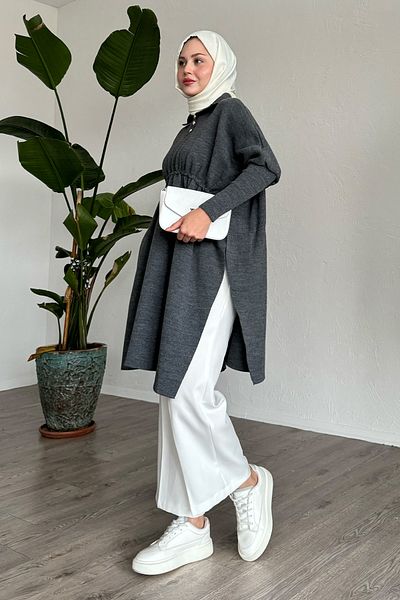 InStyle بالون كم أنثراسايت المعطف