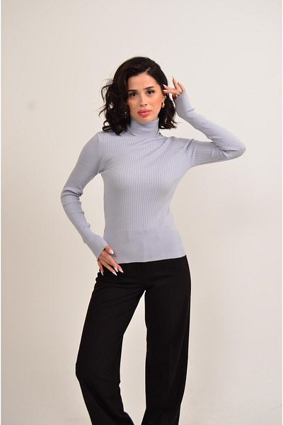 Figo Ribbed Rib Knit High Collar Sweater