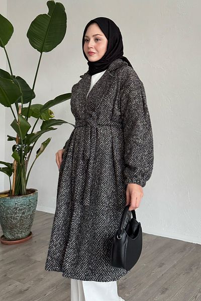 InStyle Herringbone Dark Gray Stamp Coat
