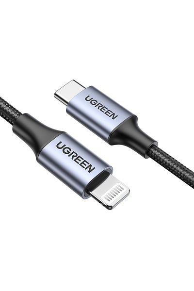 Ugreen كابل USB-C إلى Lightning M/M مضفر من الألومنيوم بطول 2 متر - أسود