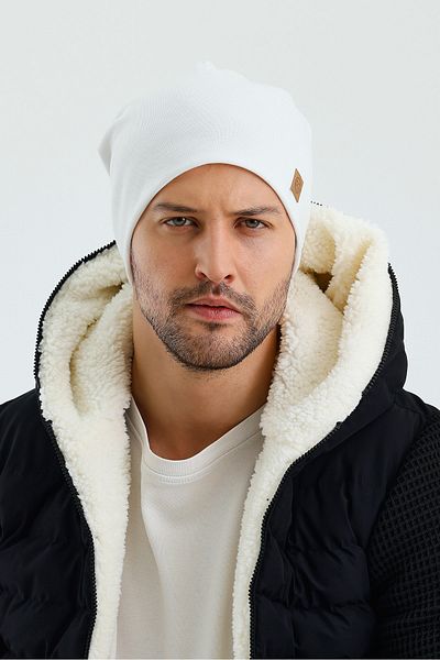 Butikgiz Pánské bílé zateplené 100% bavlna měkké 2 styly v 1 baret řady prémiových střihů