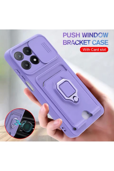 m.tk moveteck Xiaomi Mi 14T Pro Kılıf Kamera Korumalı Yüzüklü Sürgülü Lens Kartvizitli Cüzdanlı ip Askılı Silikon