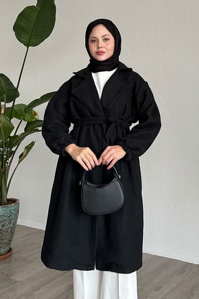 InStyle Palton negru cu caju în oase de pește