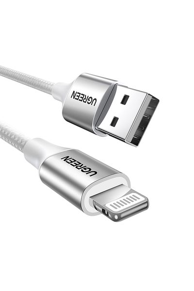 Ugreen كابل USB إلى Lightning مضفر من Alu Case بطول 2 متر - فضي