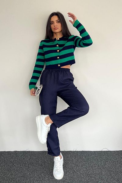 misigo CARROT CUT WAIST RUBBERED FABRIC PANTS NAVY BLUE