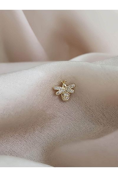 Eva Takı Store Bee Model Cartilage Piercing Tragus Helix Gold Gold Color Earrings