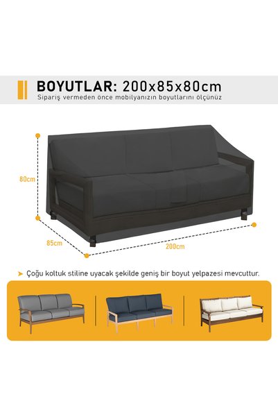 HAEGS Çift Kişilik Bahçe Koltuk Örtüsü, Koruma Kılıfı, Bahçe Mobilya Kılıfları 200-85-80cm - Siyah