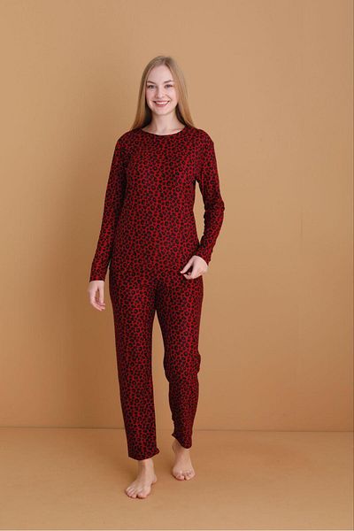 MEBA Set de pijamale din piele intoarsa cu model imprimat pentru dama