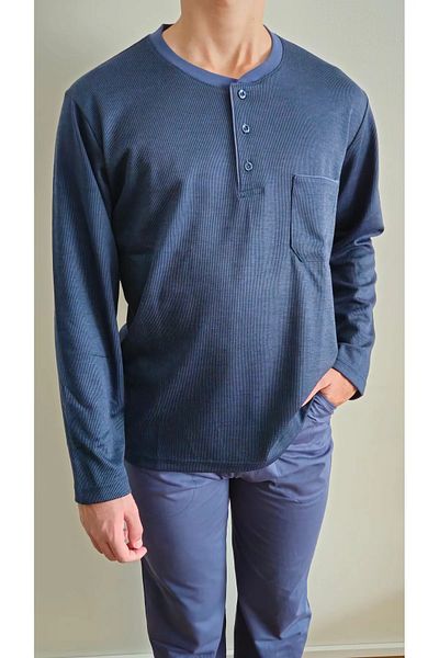 Reyhanlar Set de pijamale Indigo pentru bărbați - 96% bumbac, sezonier, mânecă lungă, buzunar frontal