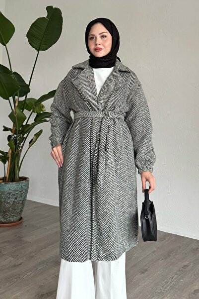 InStyle Palton din cașmir mentă Herringbone