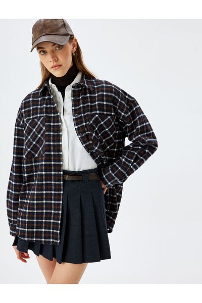 Koton Classic Collar Pocket Detailed Buttoned Plaid Lumberjack Shirt