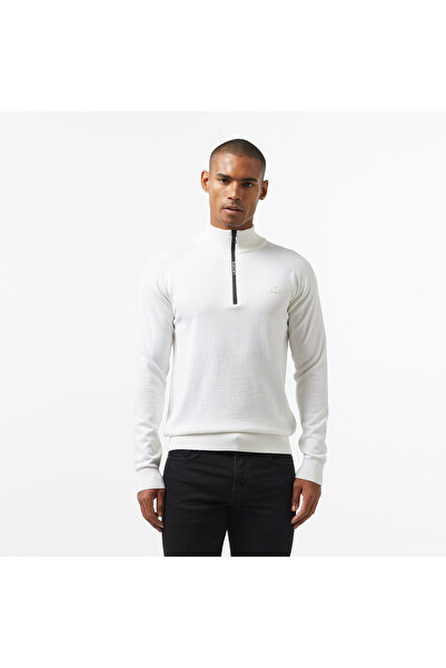 Lacoste Erkek Regular Fit Yarım Fermuarlı Beyaz Triko