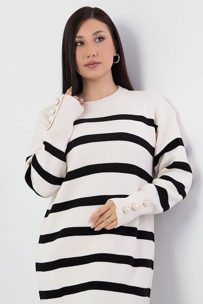 PULLIMM Rochie tricotată cu mânecă lungă în dungi - MOD1028