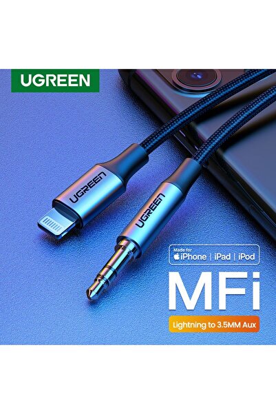 Ugreen Lightning to 3.5mm Aux Cable Aluminum Shell with Braided 1m - Black