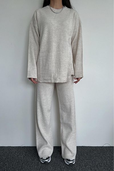 misigo Side Detailed Ribbed Knitwear Suit ECRU