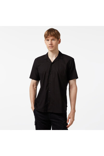 Nautica Erkek Siyah Oversize Kısa Kollu Keten Gömlek