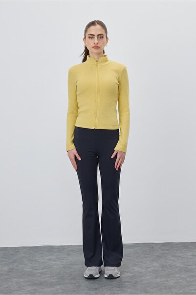 TUBİA Kadın Sarı Renk Yarım Balıkçı Fermuarlı Crop Hırka