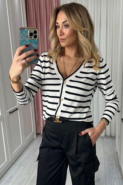 misigo STRIPED CARDIGAN ECRU