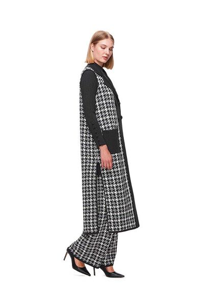 MISS DALIDA Anthracite Houndstooth Patterned Wide Leg Trousers T25K-7003