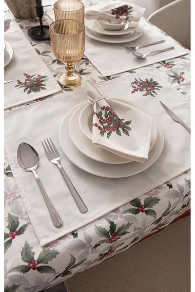 BUGİ HOME COLLECTİON Set de masă de sufragerie pentru sufragerie - Față de masă din in, Runner, 6 piese American Service, șervețele din 6 piese, set de zestre