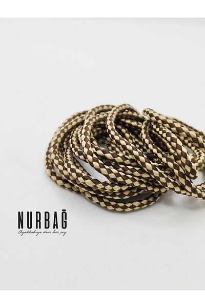 NURBAĞ DOKUMA Cat-bot beige coffee patterned laces 120 cm 1 pair qa00078