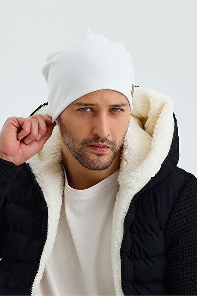 Butikgiz Beretă albă termică 100% bumbac moale 2 stiluri în 1 pentru bărbați Seria Premium Cuts