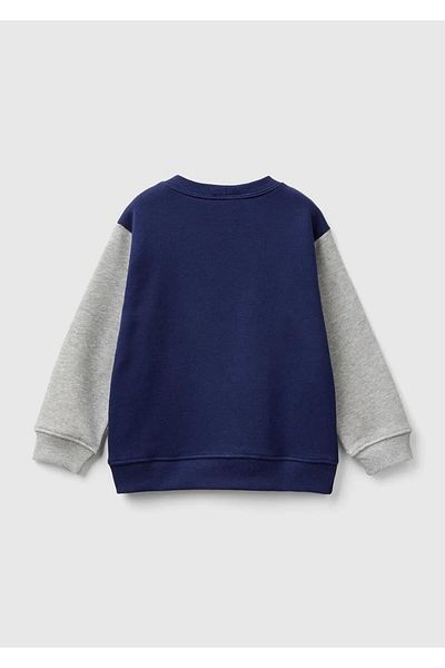 United Colors of Benetton Boy's Crew Neck Sweatshirt - Saks Blue, Logo Printed