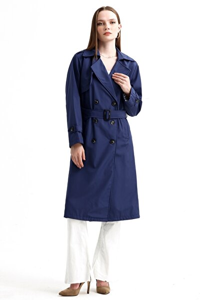 MD trend Kadın Kuşaklı Yaka Ve Kol Detaylı Astarlı Kruvaze Trençkot