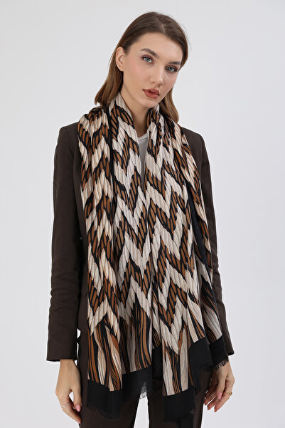 REMSA Black Zigzag Patterned Women's Shawl - 5061