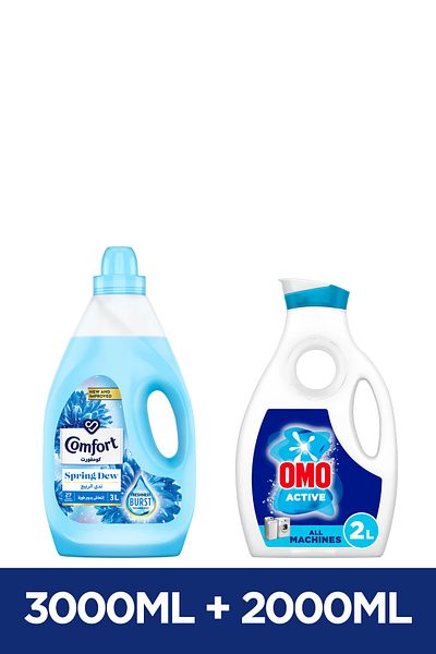 Comfort ندى الربيع 3 لتر + سائل أومو شبه المركز 2000 مل