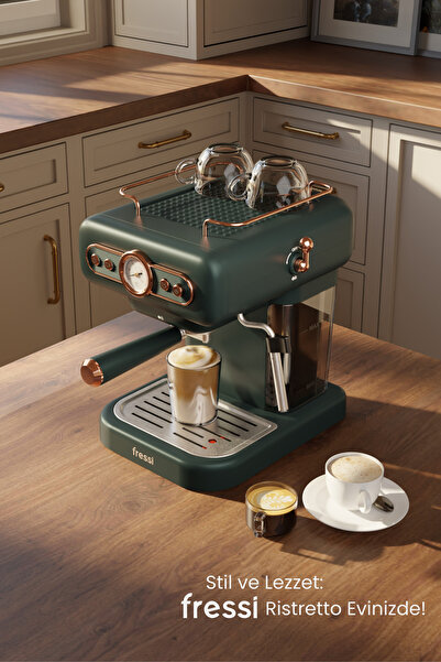 Fressi EM-01 Süt Köpürtücülü 20bar Basınçlı Espresso Latte Cappuccino Americano Kahve Makinesi 1,2Lt