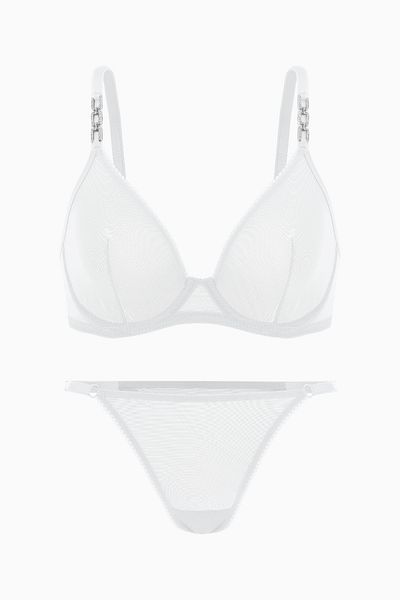 Wonna Ecru Colored Tulle Bra and Panties Set with Chain Detail - Capless - Fashion - 2565