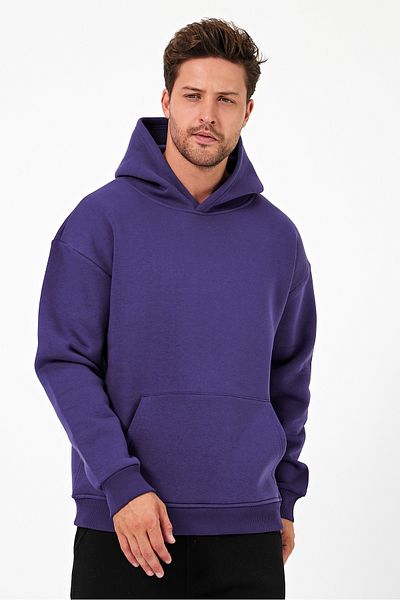 bafatex Лилав мъжки суитшърт с качулка Oversize - 3 прежди