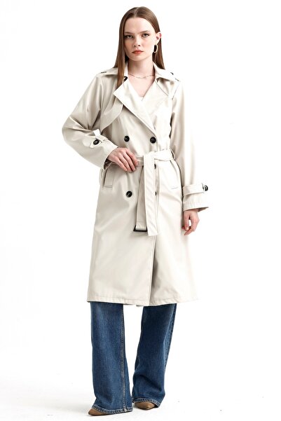MD trend Жіночий двобортний тренч з коміром на поясі та підкладкою на рукавах