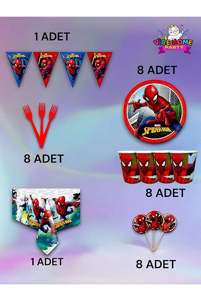 VibeHome Spiderman Themed Premium Set for 8 - Birthday Party and Fun Events