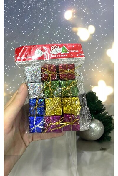 GÜZELYÜZ AVM Hediye Paketi 12 Adet Yılbaşı Çam Ağacı Süsü Asma Süs Çok Renkli Yeni Yıl Süsü