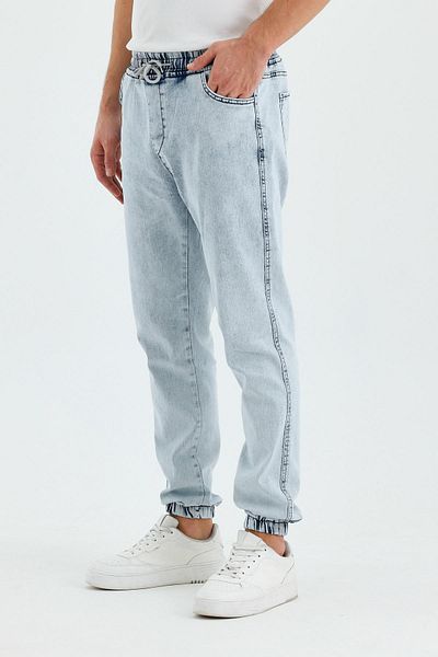 DAMGA JEANS Ανδρικό τζιν ψηλόμεσο ελαστικό Baby μπλε τζιν παντελόνι Jogger
